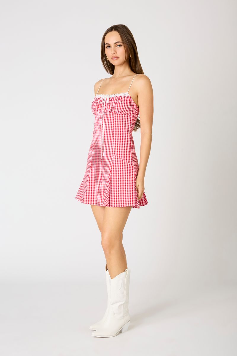 Milkmaid Gingham Mini Dress in red side view