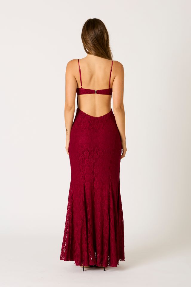 Lace Maxi Dress in wine back view