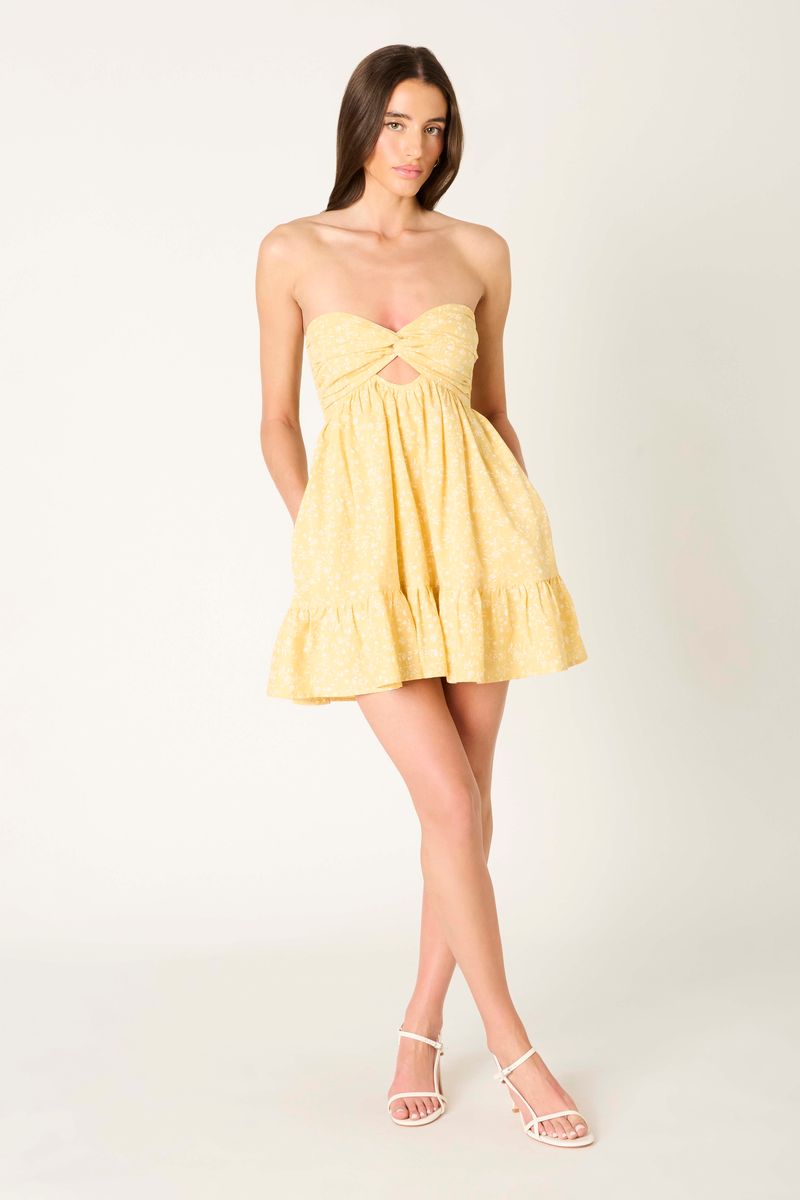 Twisted Keyhole Romper in maize front view