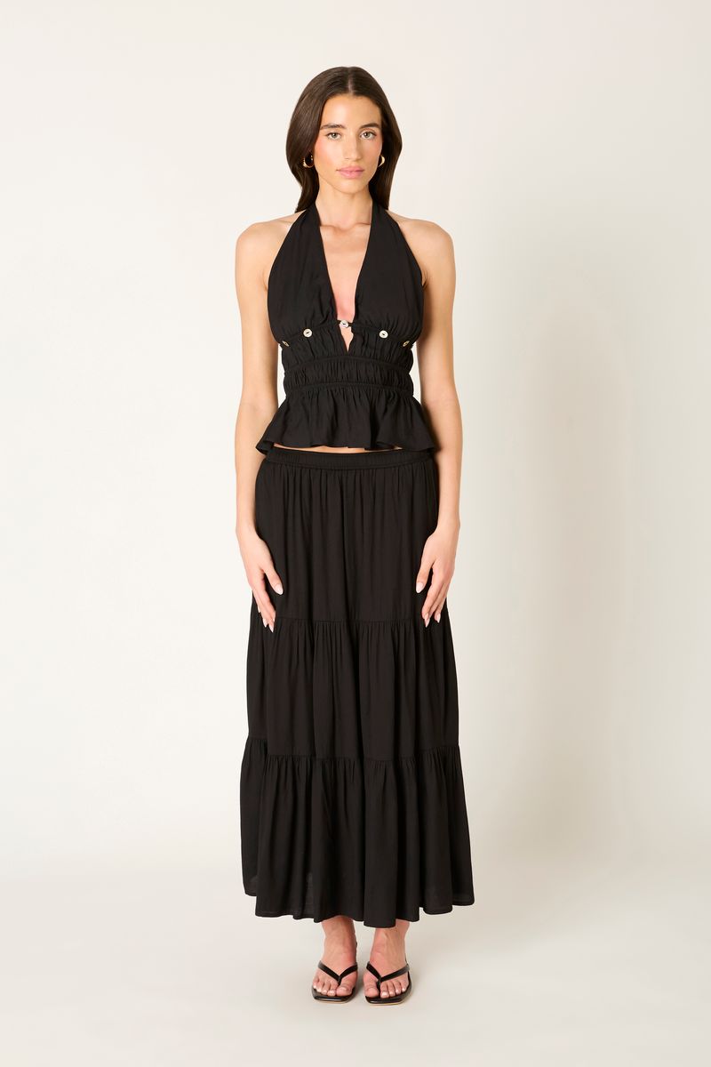 Tiered Maxi Skirt in black front view