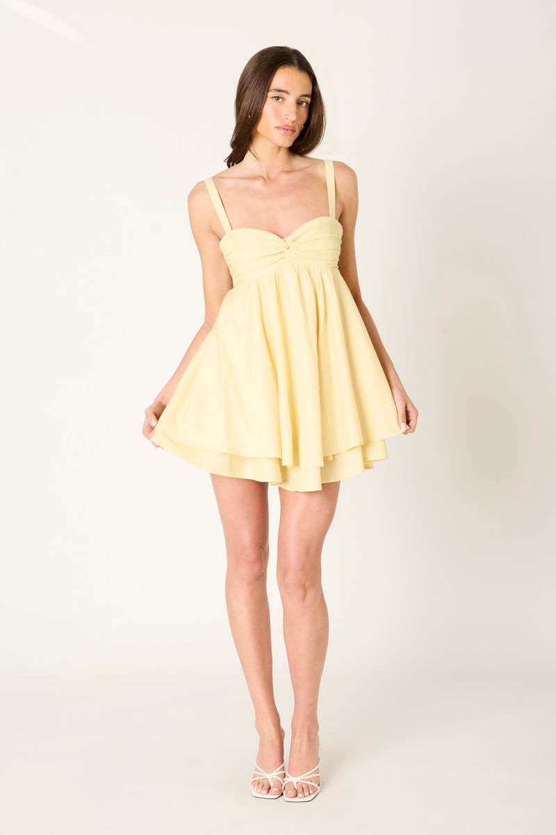 Flowy Babydoll Mini Dress in butter front view