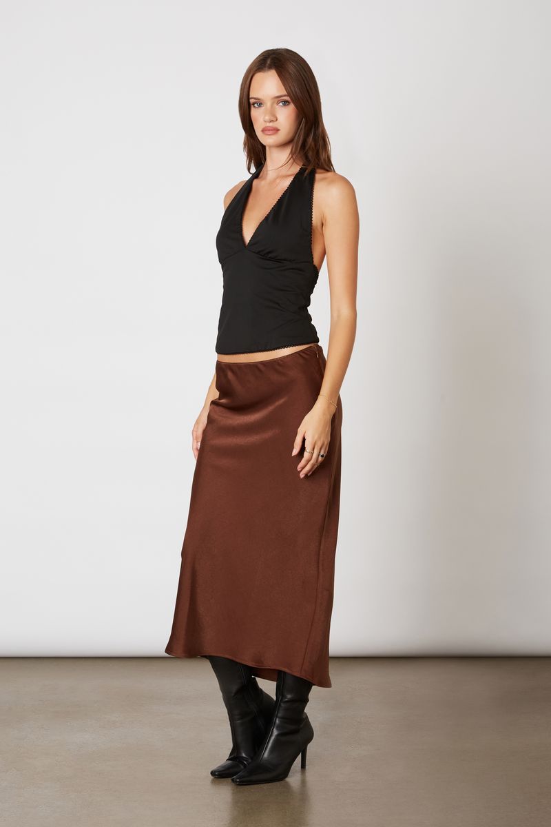 Bias Midi Skirt in chocolate side view