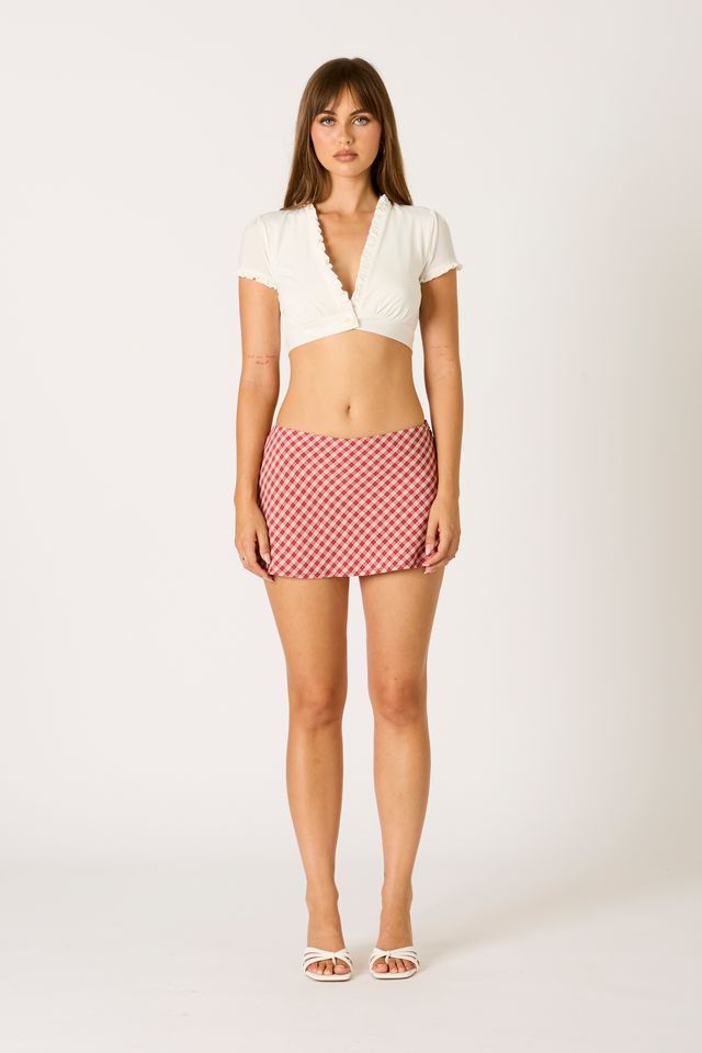 Gingham Print Mini Skirt in crimson front view