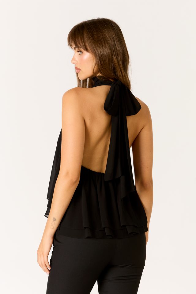 Tiered Halter Top in black back side view