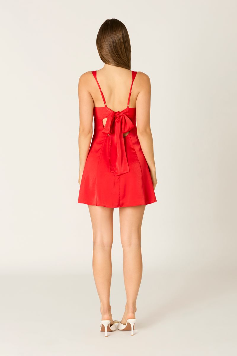 Sleeveless Sweetheart Mini Dress in red back view
