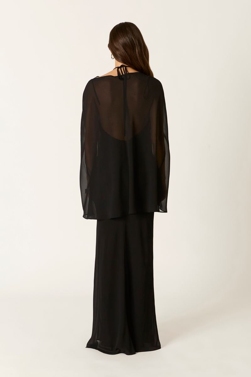 Sheer Chiffon Poncho in black back view