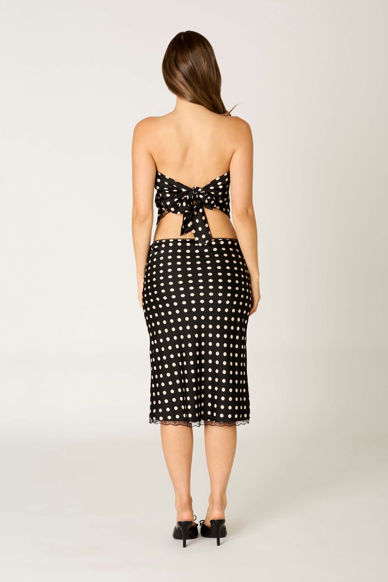 Satin Polka Dot Bandeau Top in black back view