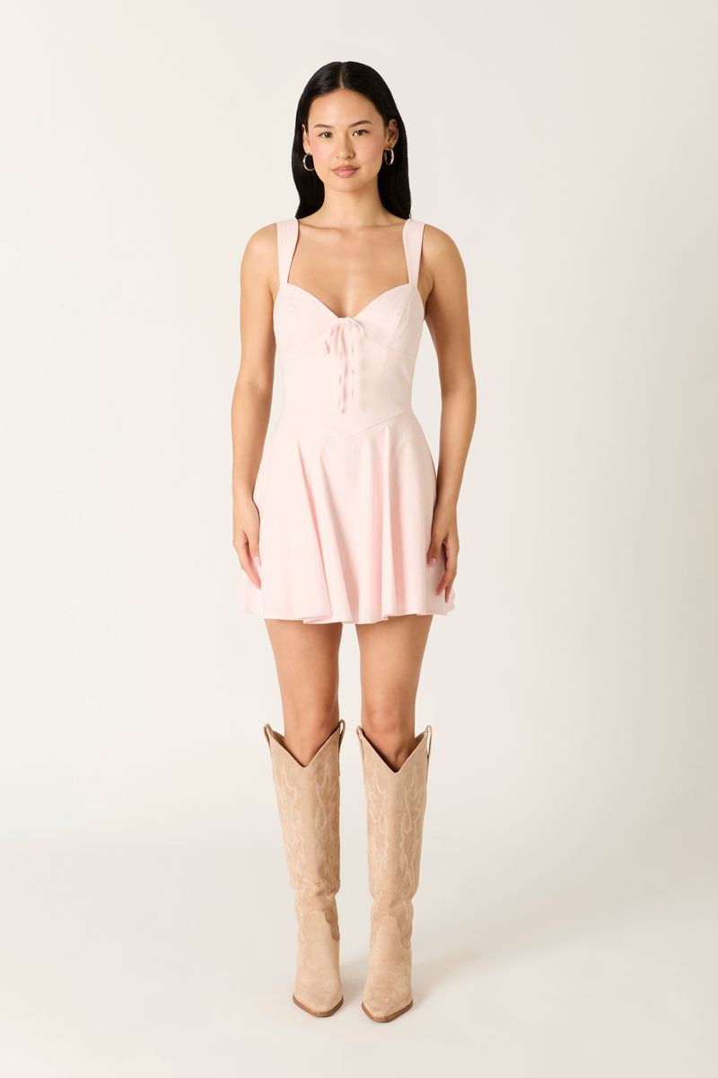 Flowy Sweetheart Mini Dress in blush pink front view