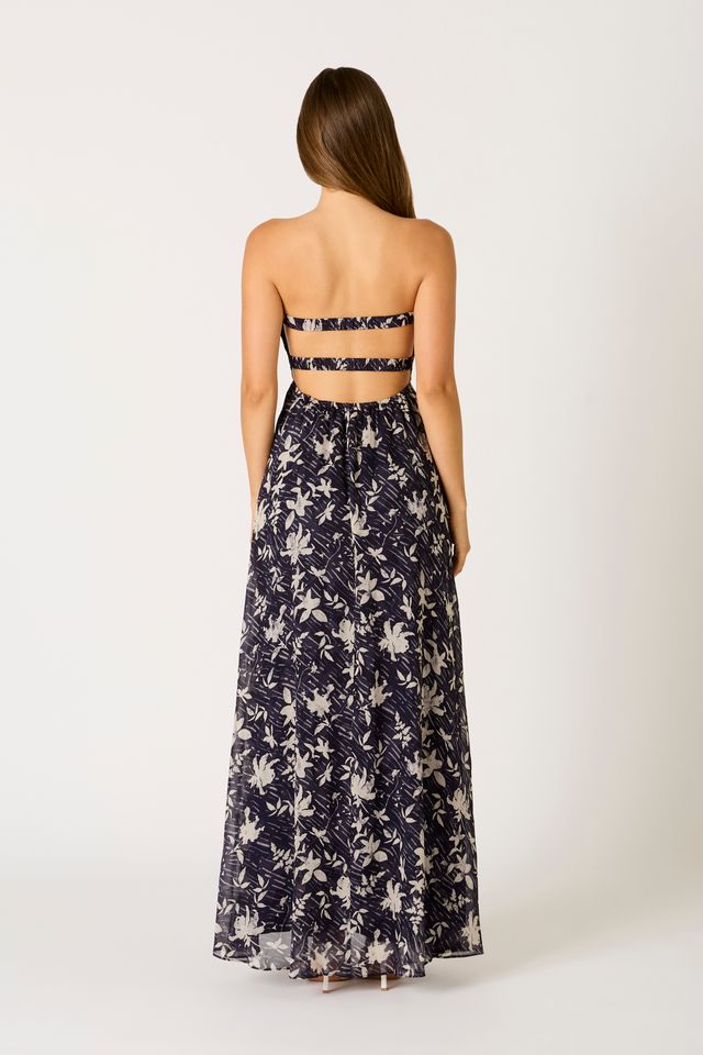 Floral Strapless Maxi Dress in ink back view