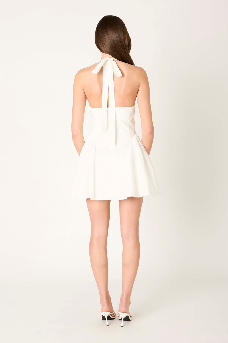 Halter Fit & Flare Mini Dress in white back view