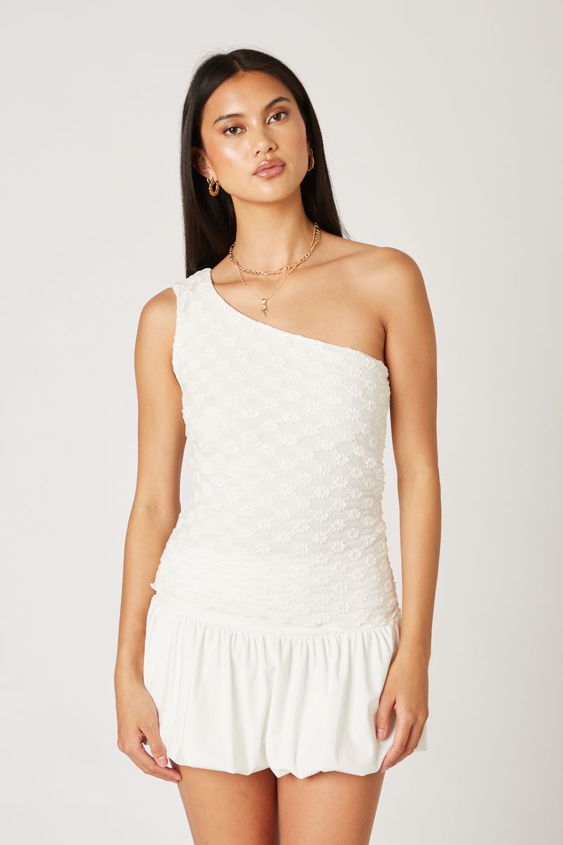 Lace One Shoulder Top in white front view