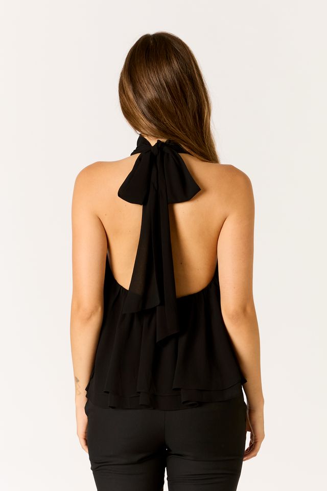 Tiered Halter Top in black back view