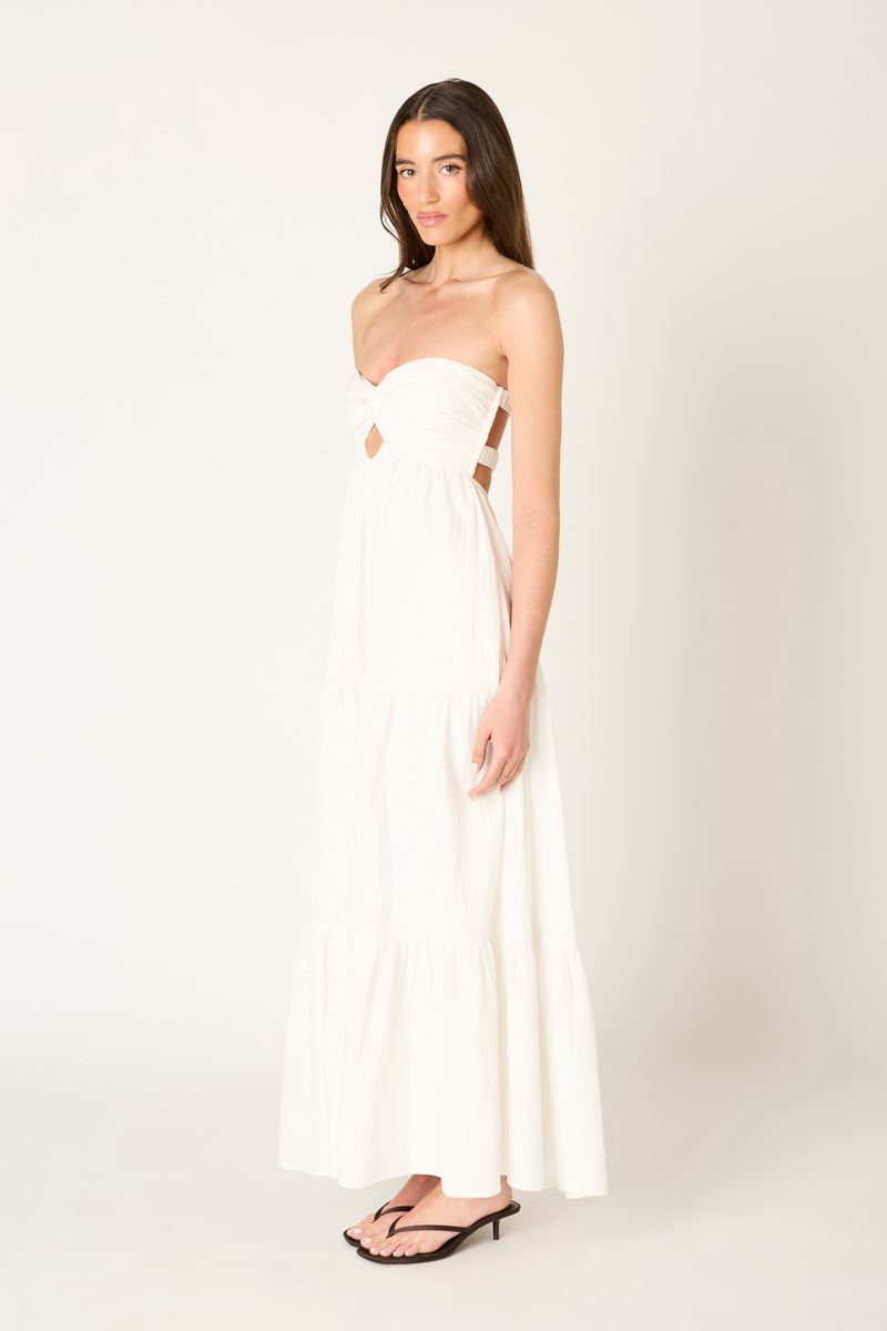 Strapless Tiered Maxi Dress in white side view