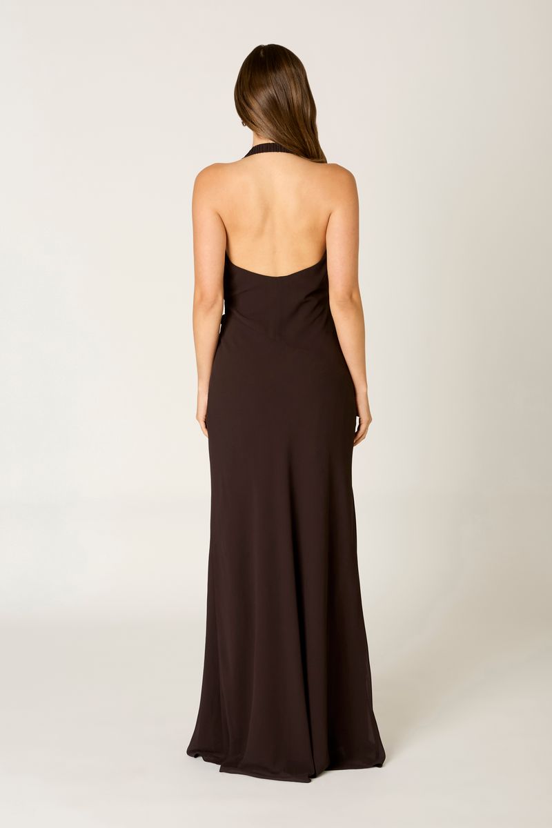 Wrap Maxi Dress in chocolate back view