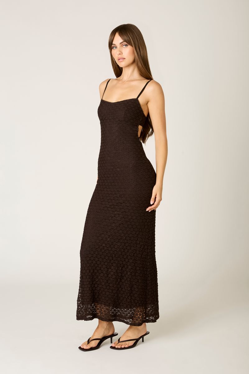 Textured Mesh Midi Dress in espresso side view