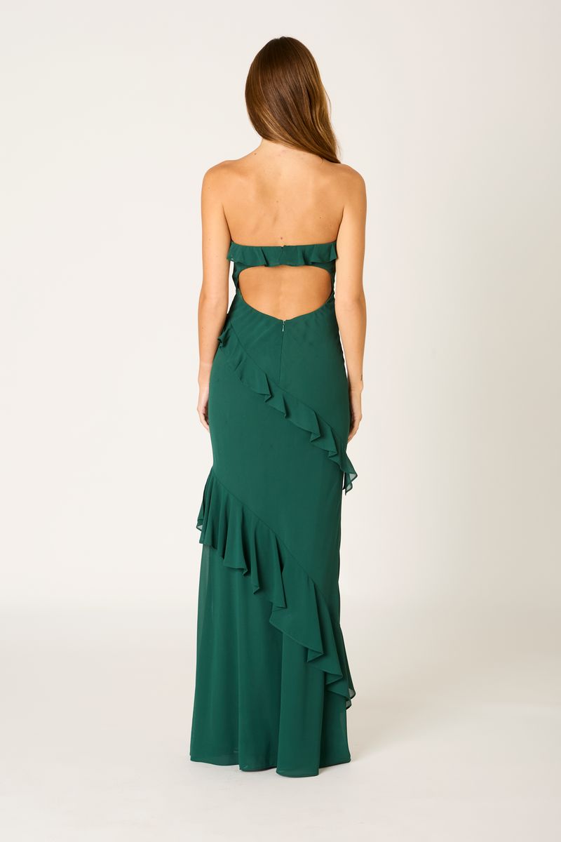 Cascade Ruffle Gown in kale back view