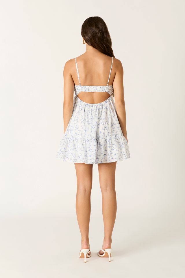 Floral Print Babydoll Dress in white back view