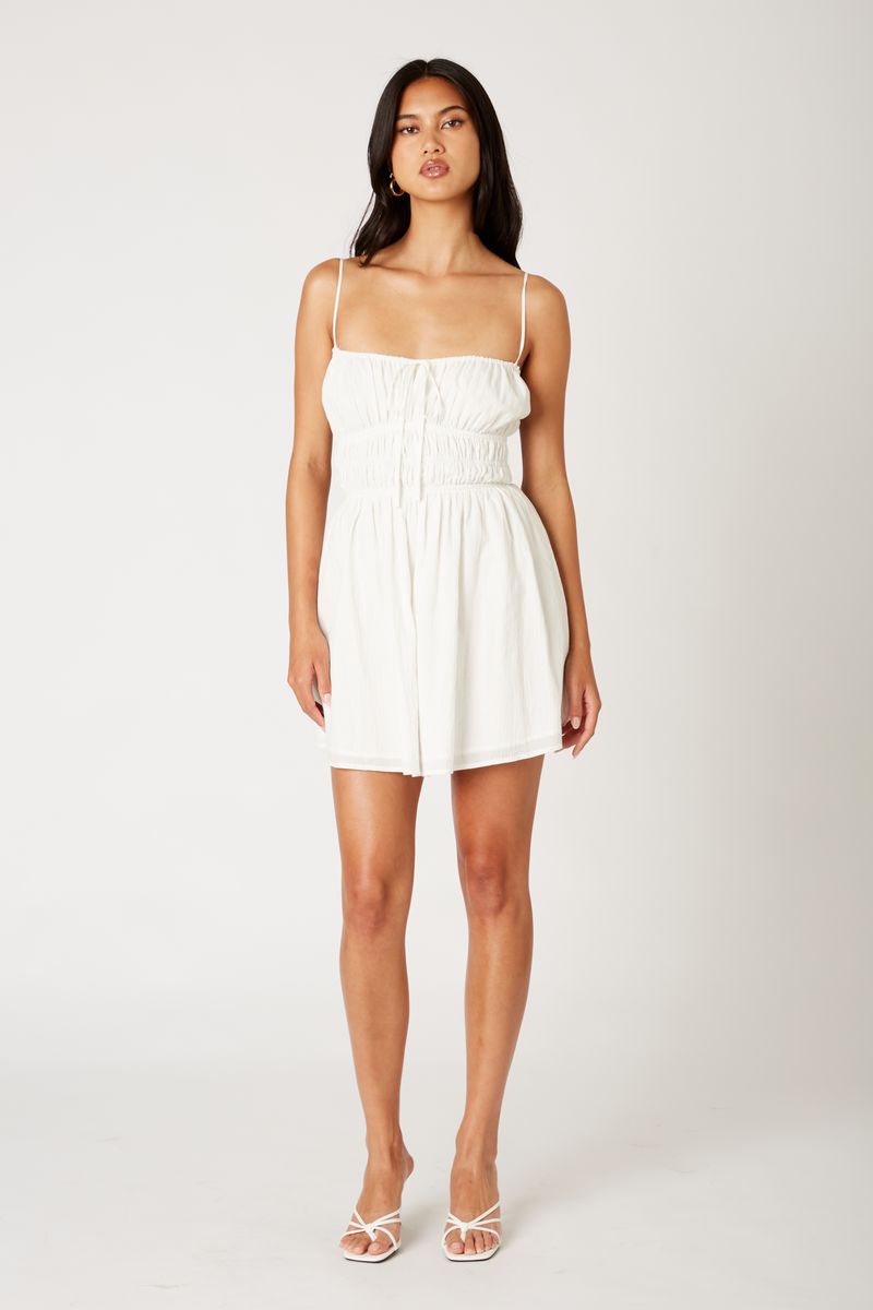 Open Back Cotton Mini Dress in white front view 