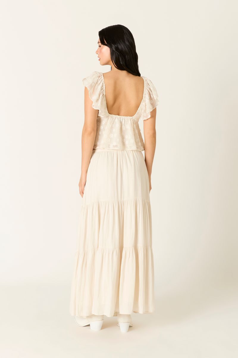 Satin Maxi Skirt in ecru back side view 