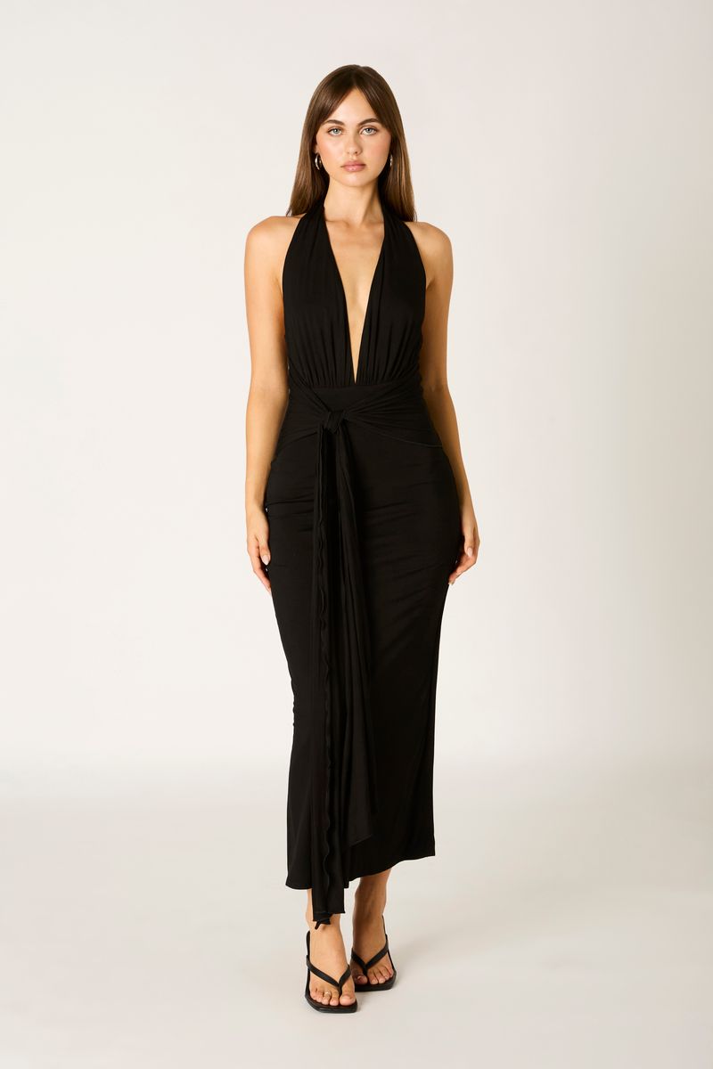 Jersey Halter Midi Dress in black front view