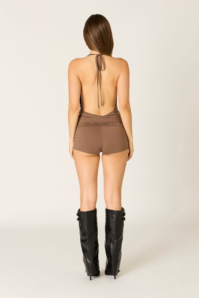 Studded Halter Top in sable back view