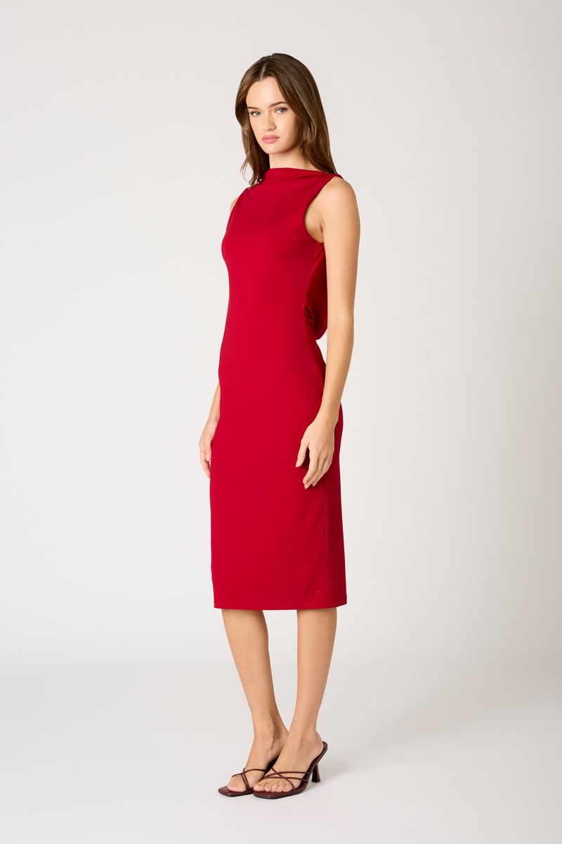 Body-Con Open Back Midi Dress in crimson side view