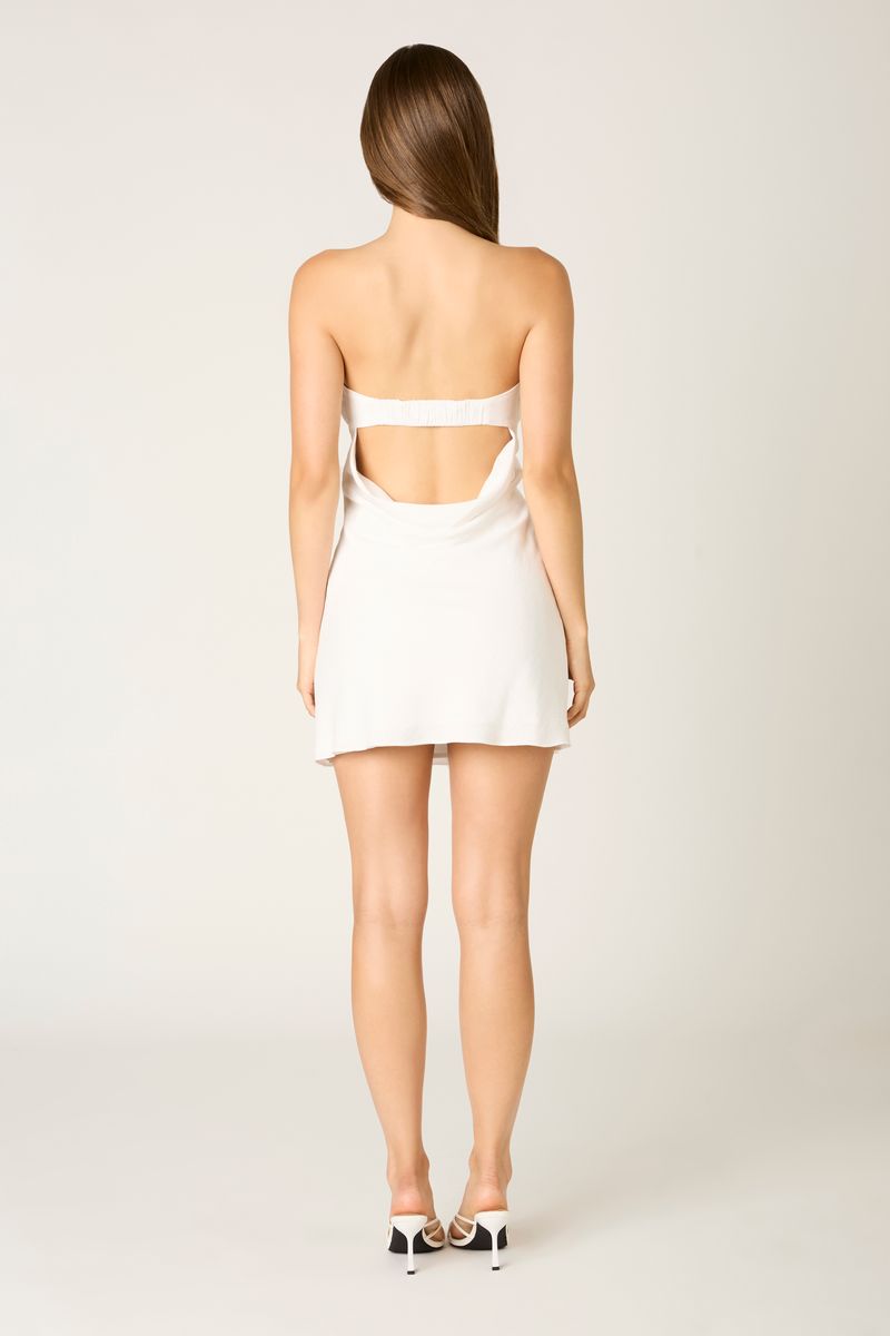 Ruched Bust Mini Dress in white back view