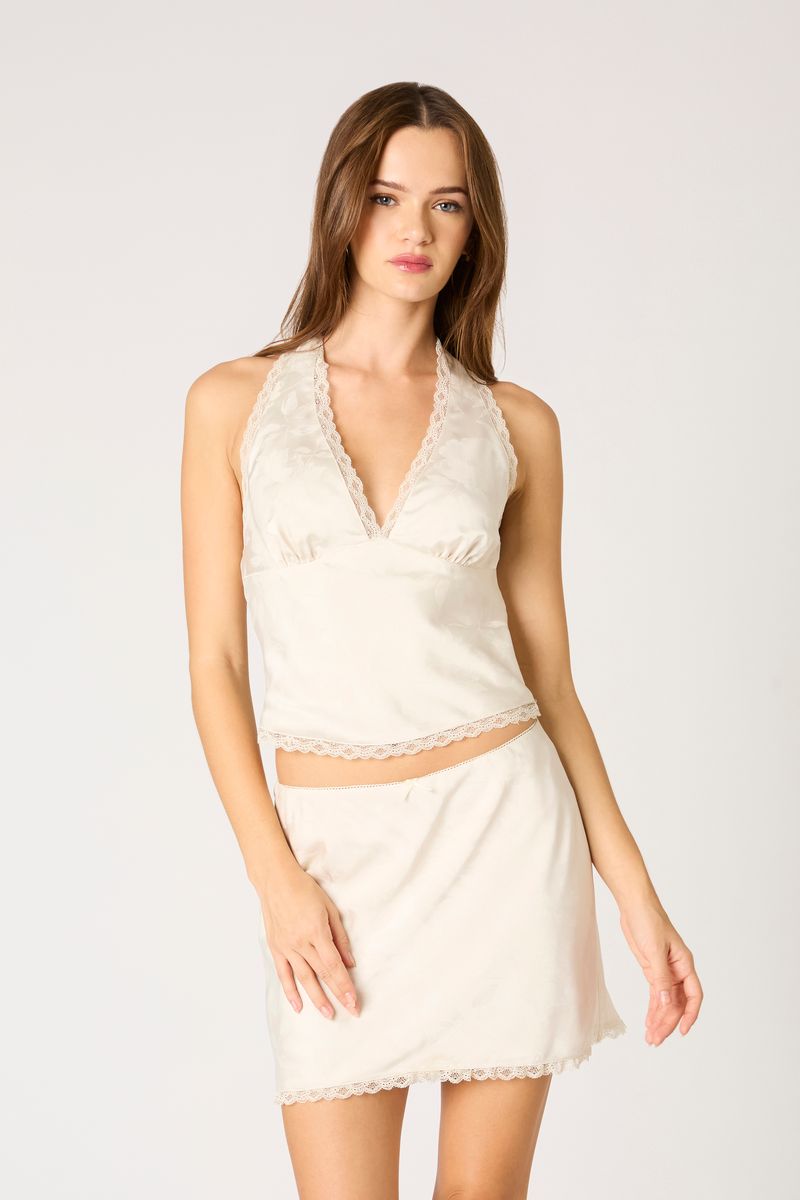 Halter Bias Top in cream front view