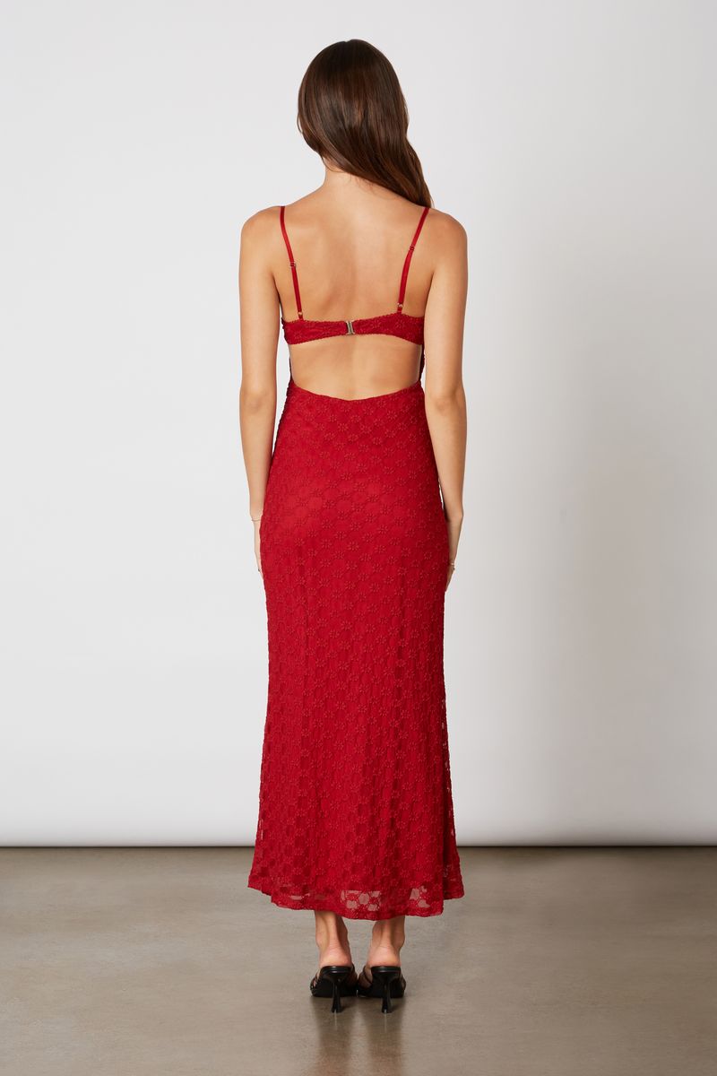 Stretch Lace Midaxi Dress in crimson back view