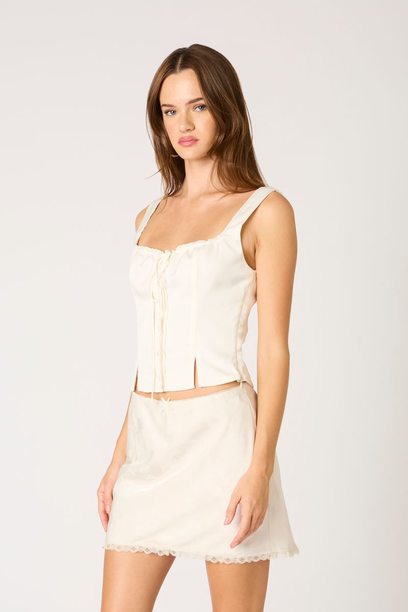 Satin Bustier Top in pearl side view