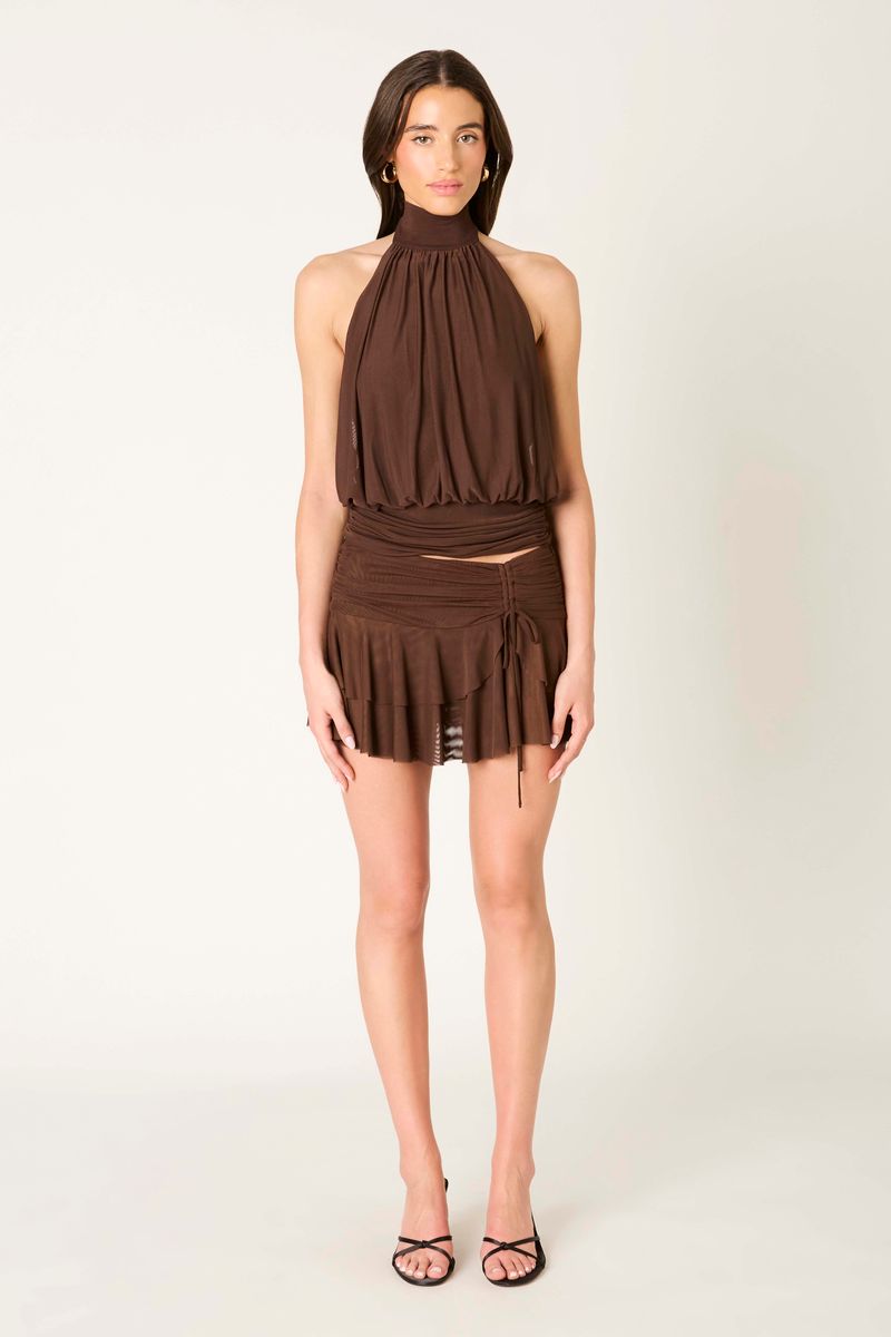 Mesh Halter Top in chocolate front view