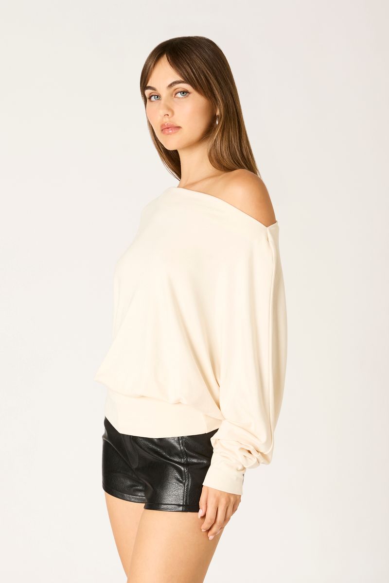 Off-Shoulder Jersey Top in ecru side view
