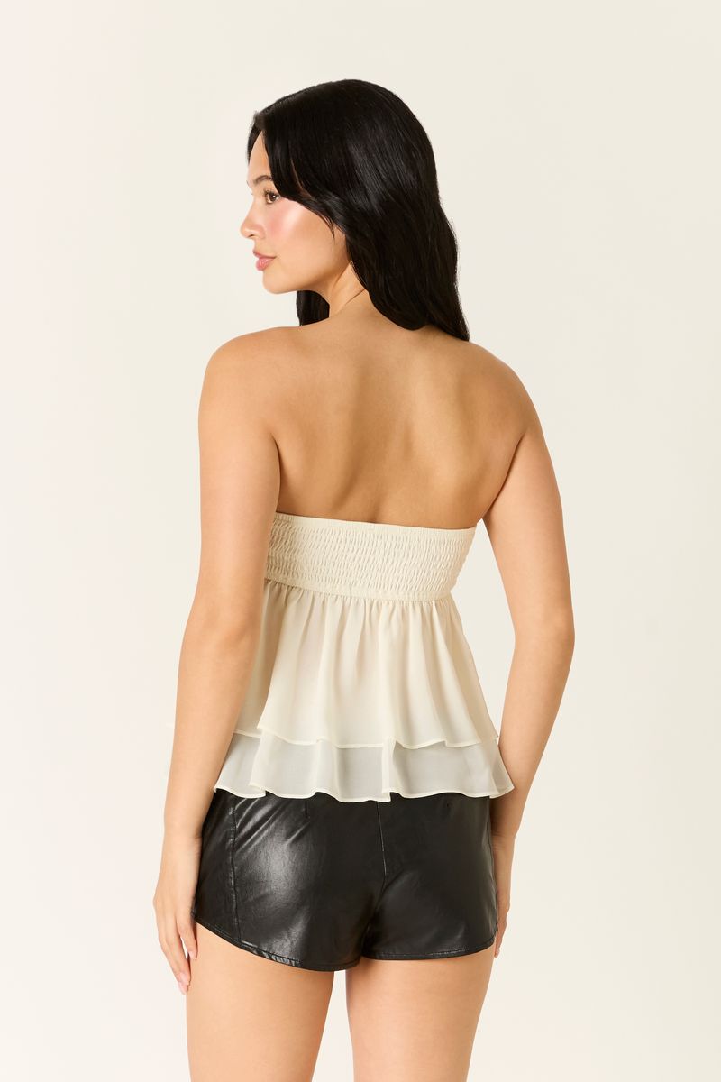 Chiffon Strapless Top in ivory back side view
