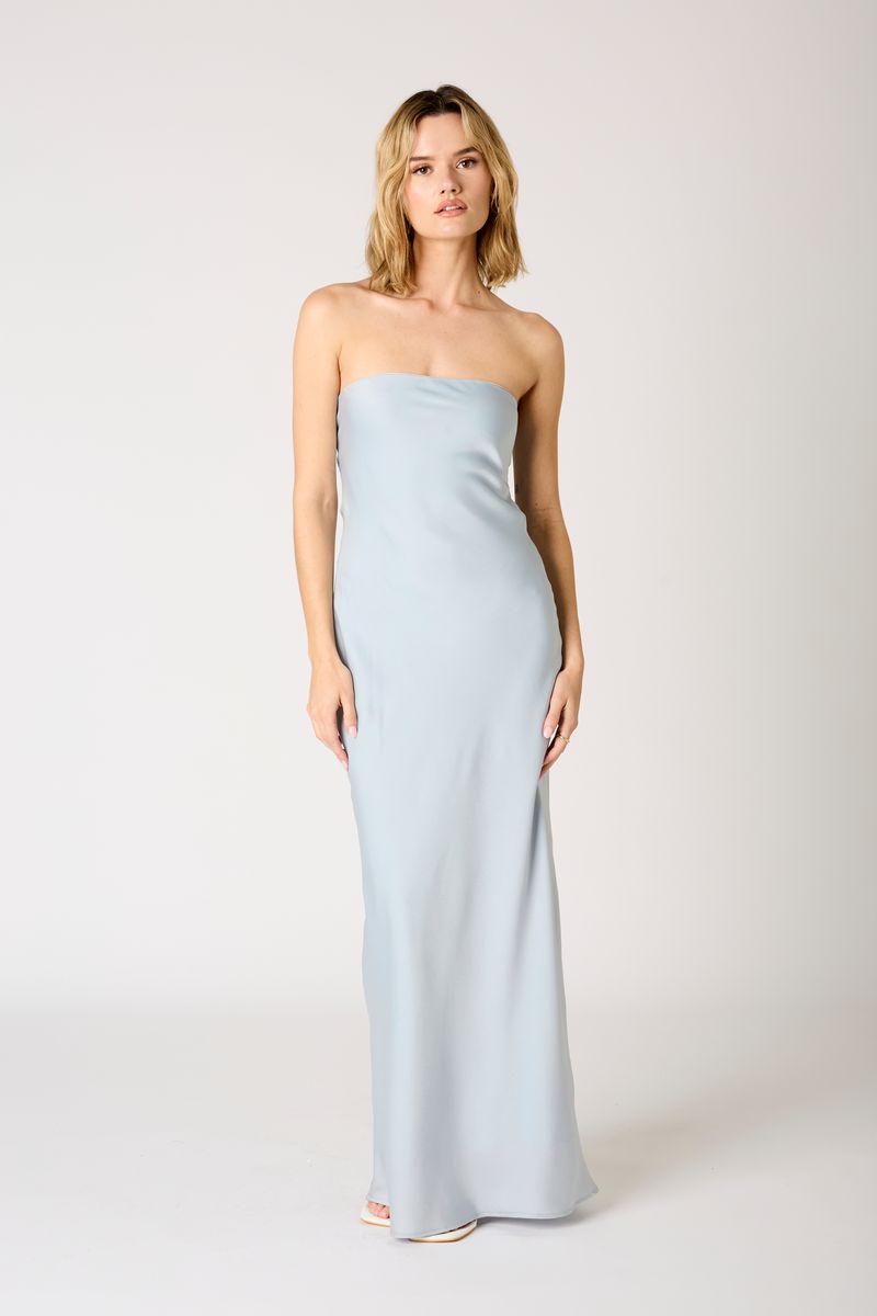 Strapless Cowl Gown in sky front view