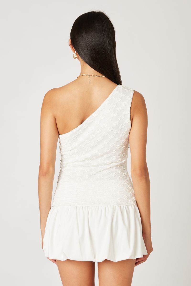 Lace One Shoulder Top in white back view