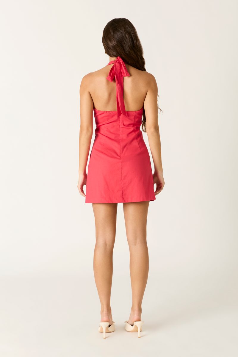 Twist Halter Mini Dress in red back view