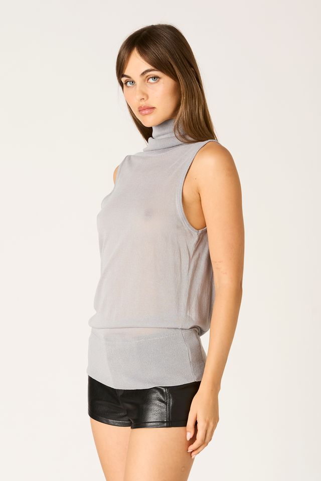 Sleeveless Knit Sweater Top in slate side view