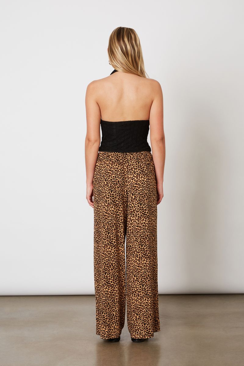 Mid-Rise Knit Leopard Pant  in tan back view