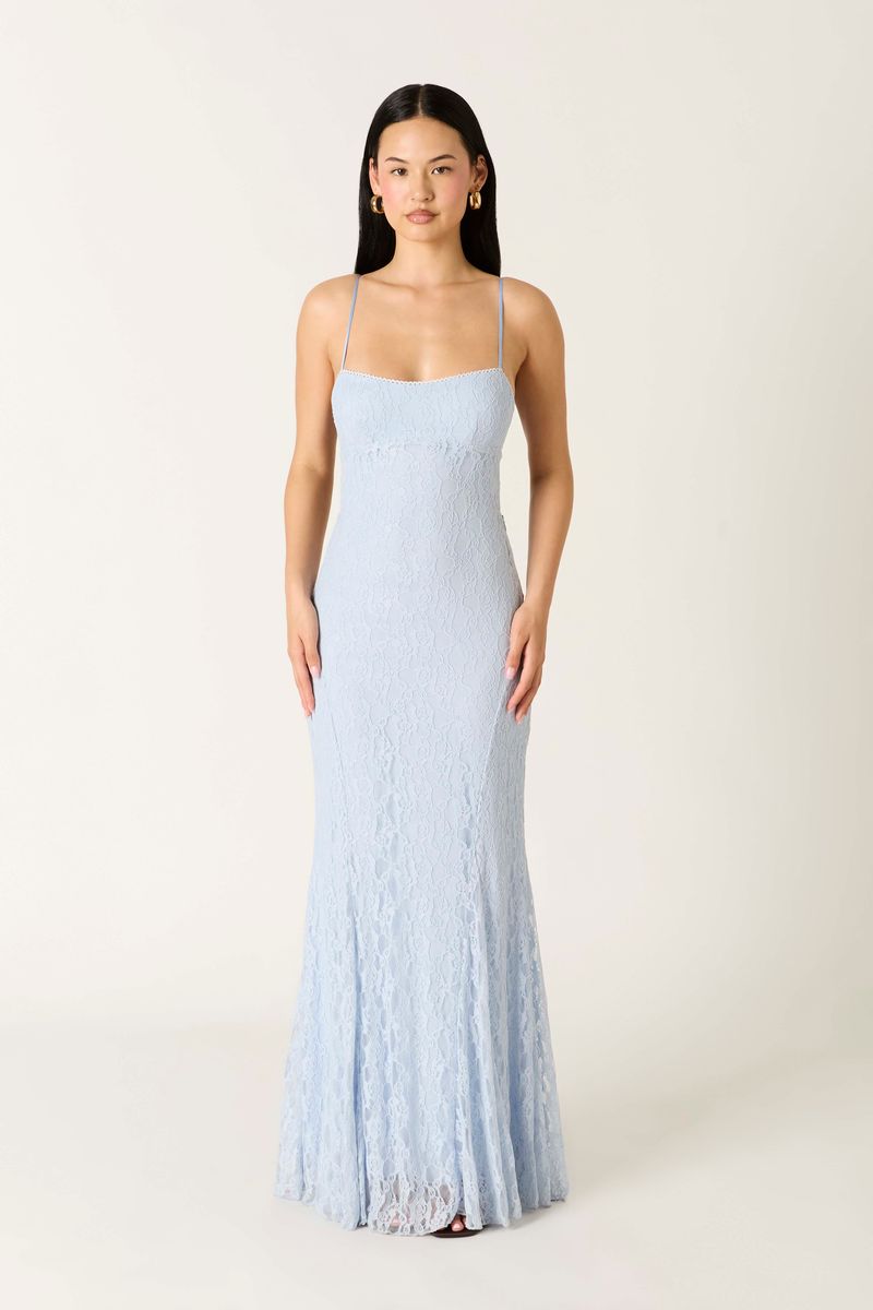 Lace Maxi Dress in sky front view