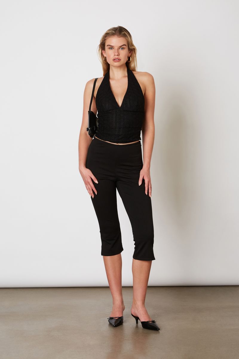 Lace Up Capri in black front view