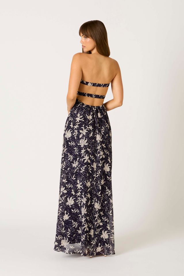 Floral Strapless Maxi Dress in ink back side view