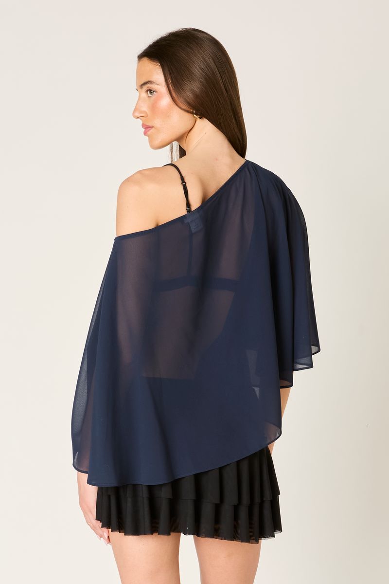 One-Shoulder Sheer Top in navy back view