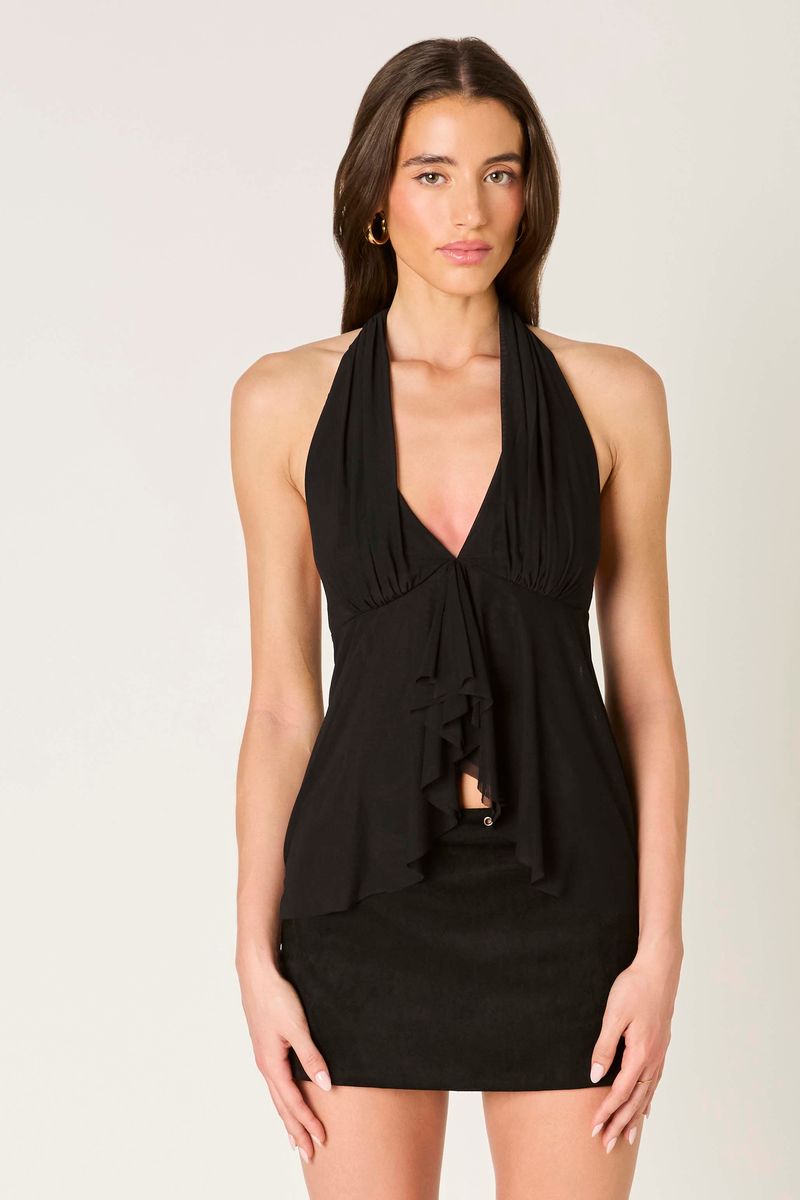 Flowy Halter Top in black front view