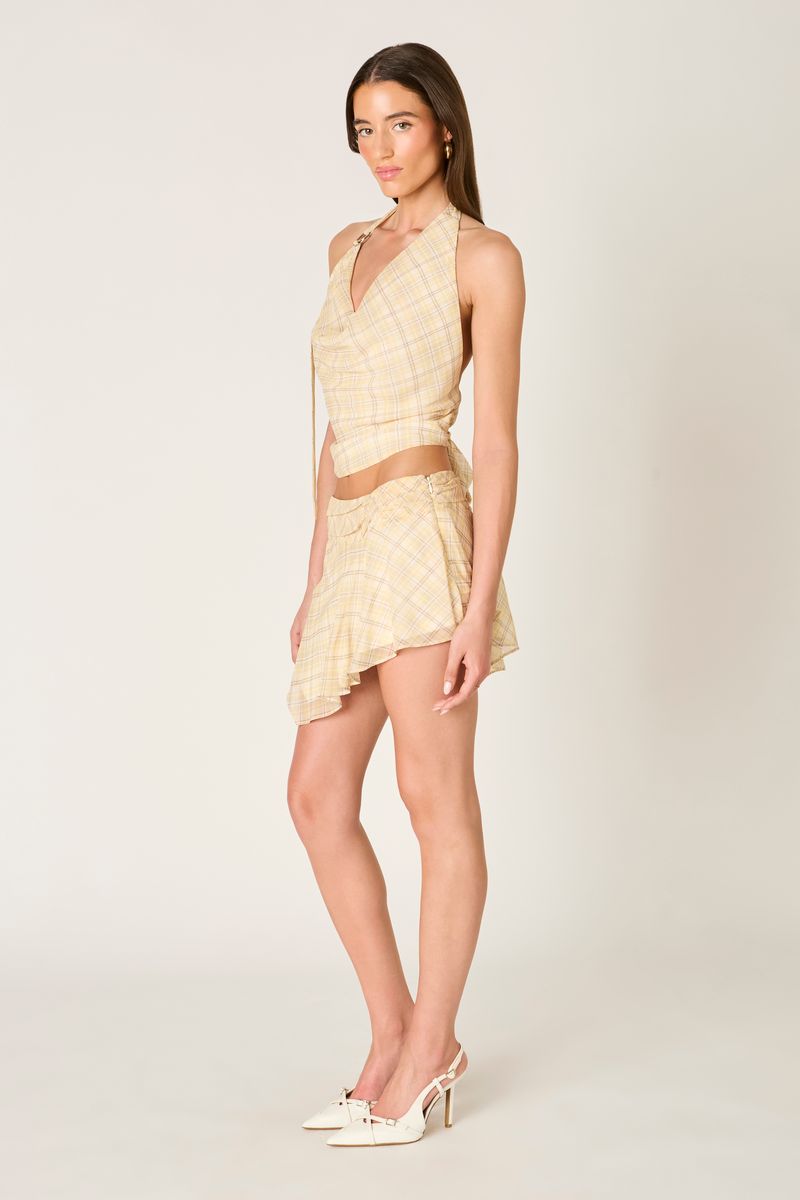 Plaid Mini Skirt in butter side view