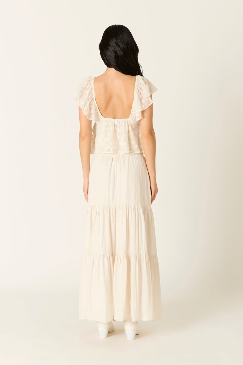 Satin Maxi Skirt in ecru back view 