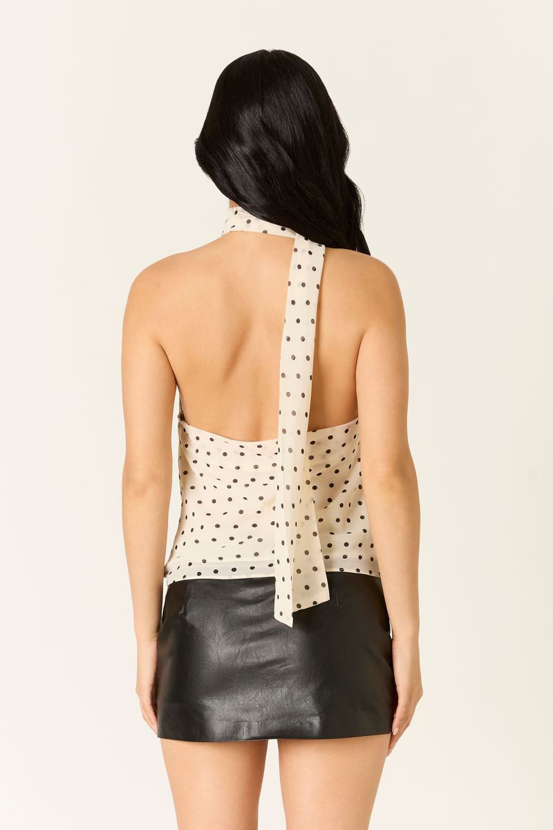 Polka Dot Cowl Neck Top in ecru back view