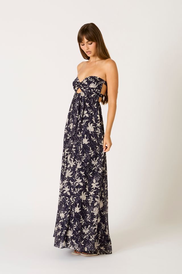 Floral Strapless Maxi Dress in ink side view