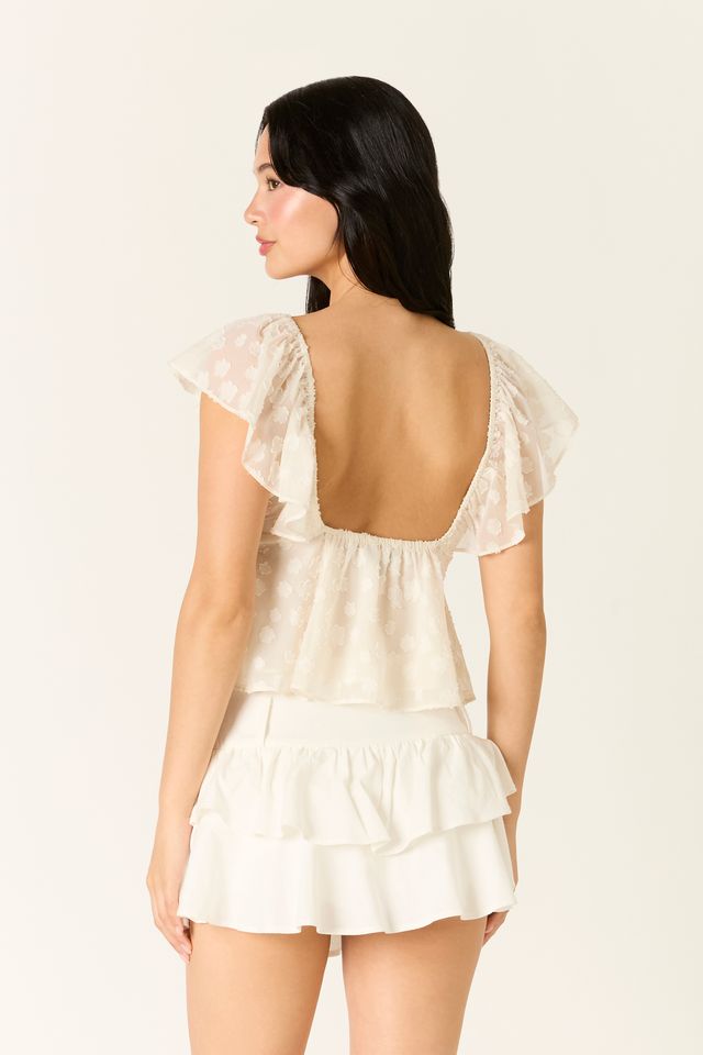 Flutter Sleeve Top in ecru back view
