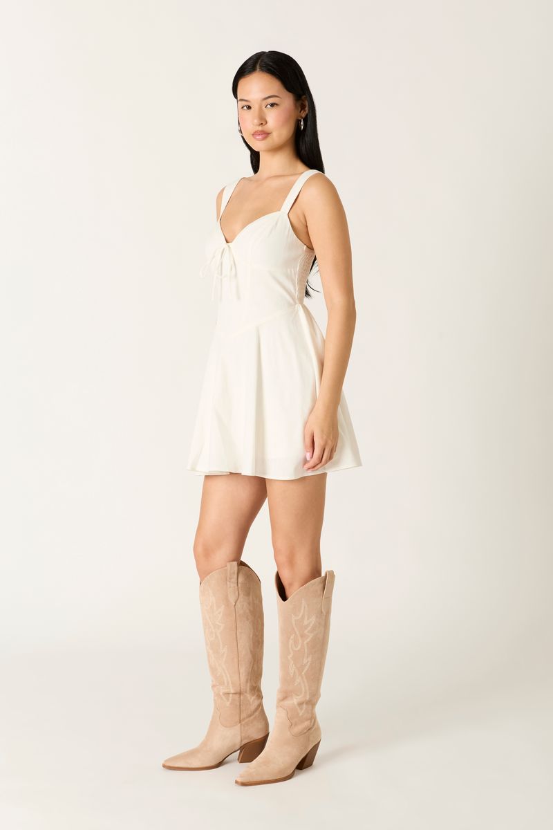 Flowy Sweetheart Mini Dress in white side view