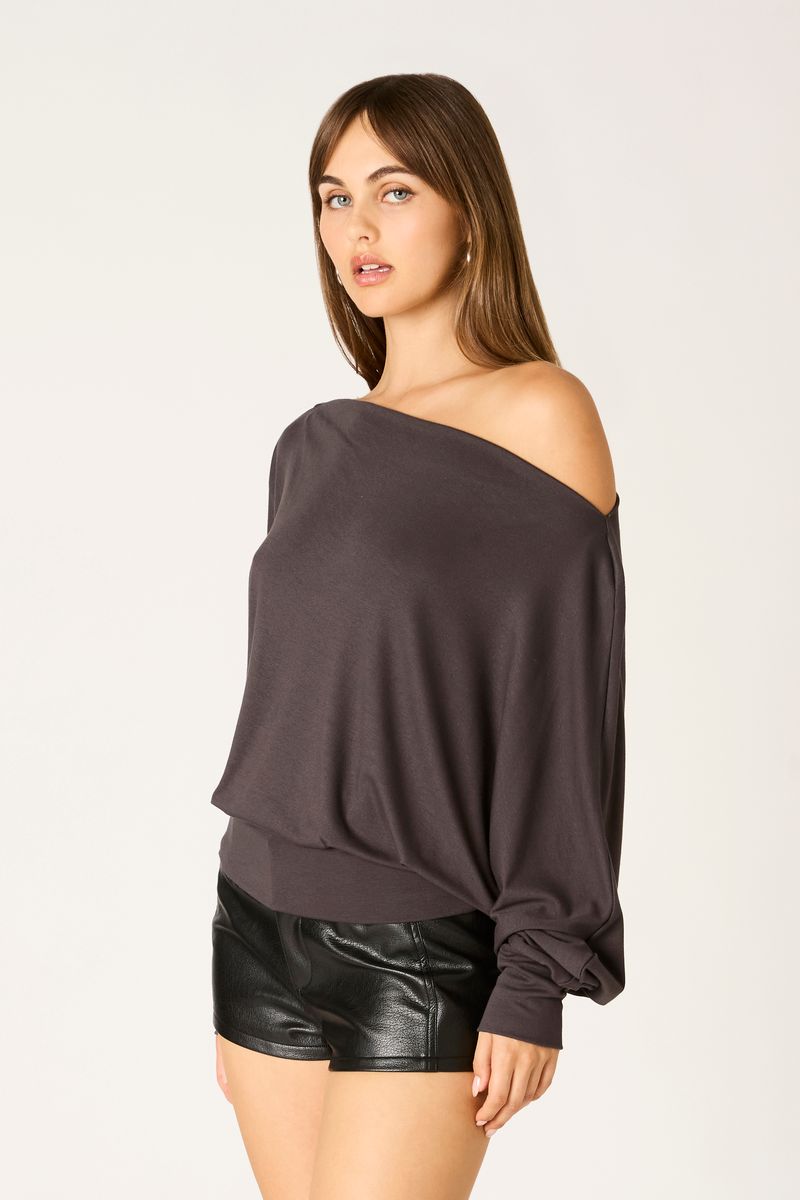 Off-Shoulder Jersey Top in onyx side view